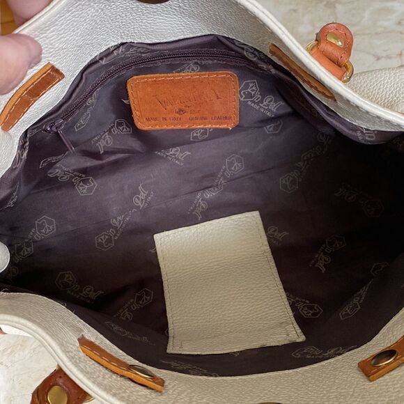 Valentina Two-Tone Genuine Leather Satchel Shoulder Bag Made in Italy - Picture 13 of 14